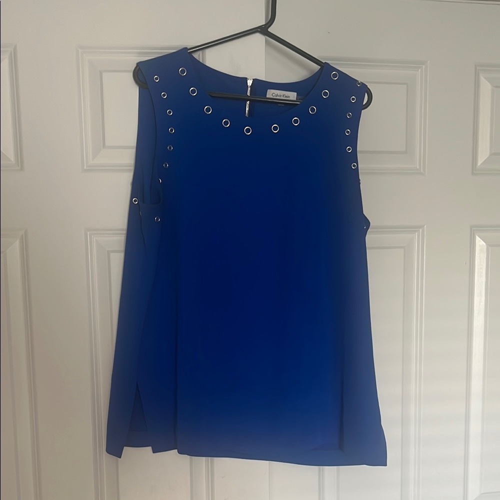 Calvin Klein Royal Blue Grommet Detail Blouse XL